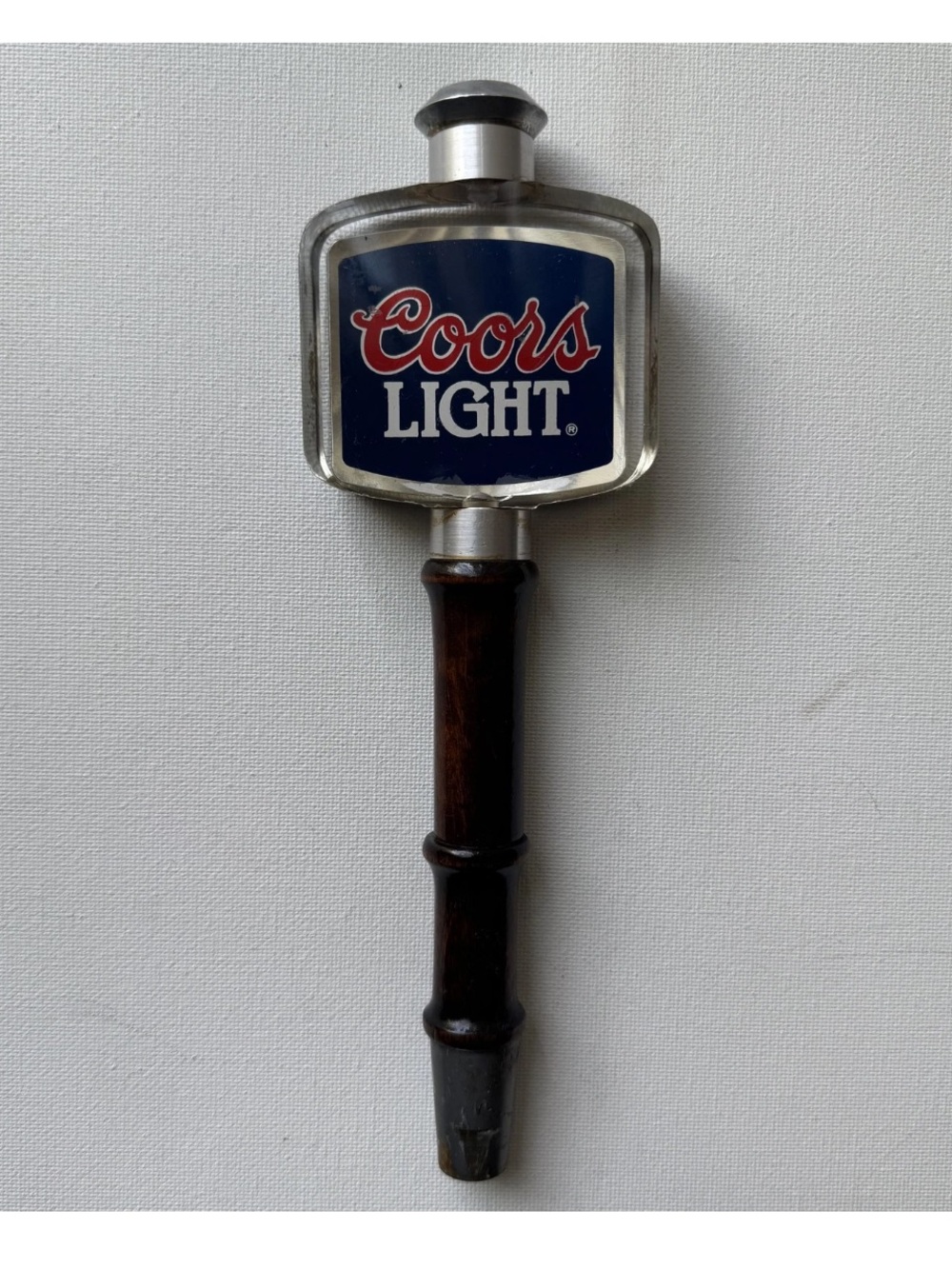 Vintage Coors Light Beer Tap Handle Blue Top Dark Wood Chrome Metal Bar Decor